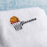 Asciugamano da palestra in cotone con ricamo personalizzato con nome a tema di basket regalo di compleanno per gli amanti del basket