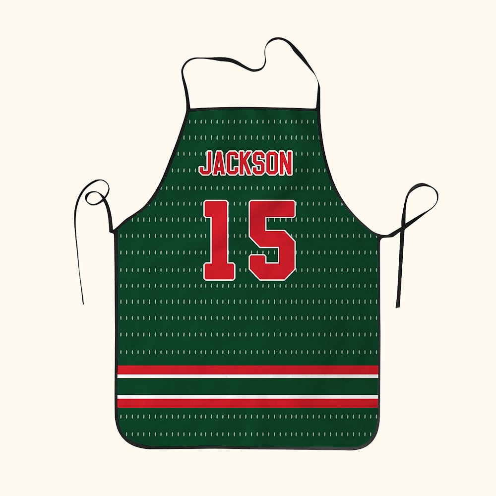 Tablier personnalisé en jersey de sport à rayures multicolores avec nom et numéro Cadeau d'anniversaire de pendaison de crémaillère pour les chefs amateurs de sport