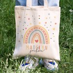 Bolsa de lona reutilizable personalizada con estrella arco iris y nombre Accesorios de viaje Regalo de cumpleaños Vuelta al cole para niños