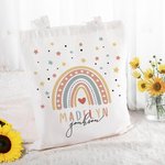 Bolsa de lona reutilizable personalizada con estrella arco iris y nombre Accesorios de viaje Regalo de cumpleaños Vuelta al cole para niños