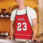 Tablier personnalisé en jersey de sport à rayures multicolores avec nom et numéro Cadeau d'anniversaire de pendaison de crémaillère pour les chefs amateurs de sport