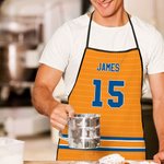 Tablier personnalisé en jersey de sport à rayures multicolores avec nom et numéro Cadeau d'anniversaire de pendaison de crémaillère pour les chefs amateurs de sport