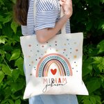 Bolsa de lona reutilizable personalizada con estrella arco iris y nombre Accesorios de viaje Regalo de cumpleaños Vuelta al cole para niños