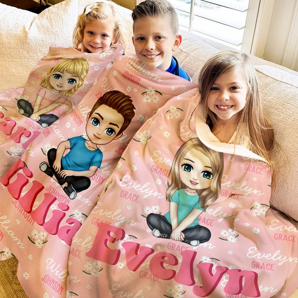 Personalized Pink Daisy Floral Cartoon Character Soft Throw Blanket with Name Home Nursery Decor Birthday Baby Shower Gift for Girls Boys 