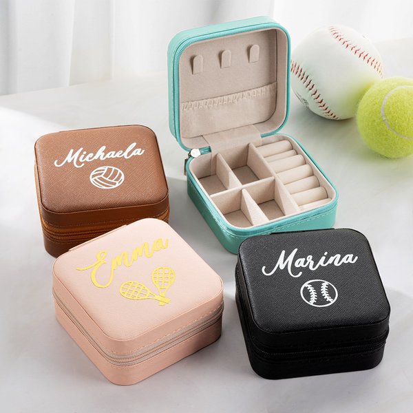 Personalised Football Volleyball Basketball Design PU Leather Jewellery Box with Name Birthday Anniversary Gift for Sport Lovers
