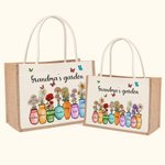 Personalisiertes Tote Bag Jute-Tasche Mom's Omas Garten 1-10 Geburtsblumen Vase mit Namen Geburtstag Muttertag Geschenk für Familie Frauen