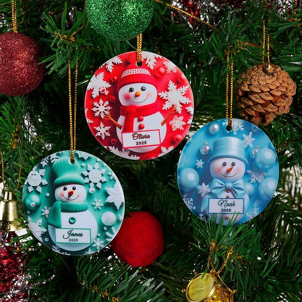 Personalisierte Faux 3D Schneemann Schneeflocke Keramik Ornament mit Namen und Jahr Weihnachtsbaum Home Decor Urlaub Geschenk für Familie Kinder