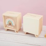 Hucha de madera transparente arco iris personalizada con nombre Decoración de guardería Cumpleaños Baby Shower Regalo para niños