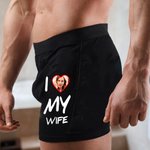 Personalized I Love My Wife Heart Face Photo Boxer Brief with Title Soft Breathable Men's Underwear Birthday Valentine's Day Anniversary Gift for Him