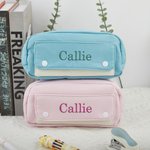 Nombre bordado personalizado Cremallera Estuche de gran capacidad con bolsillo Material escolar Cumpleaños Vuelta al cole Regalo para estudiantes Colegas