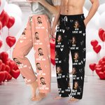 Personalisierte Lustige Lebkuchenmann Herz Pyjama-Hose mit Portrait Foto Text Kordel Weihnachten Jahrestag Geschenk für Damen Herren