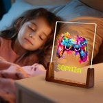 Luz nocturna LED personalizada con nombre de píxel y base de madera Decoración de guardería Regalo de cumpleaños para niños