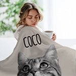 Personalised Black and White Pet Photo Portrait Soft Throw Blanket with Name Home Decor Birthday Anniversary Gife for Pet Lover