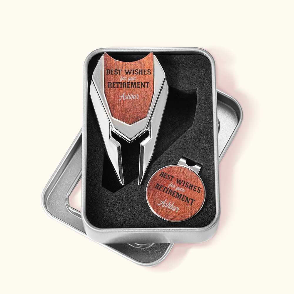 Outil de réparation de mottes de gazon magnétique avec marqueur de balle et boîte Accessoires de golf Cadeau de retraite pour les amateurs de golf