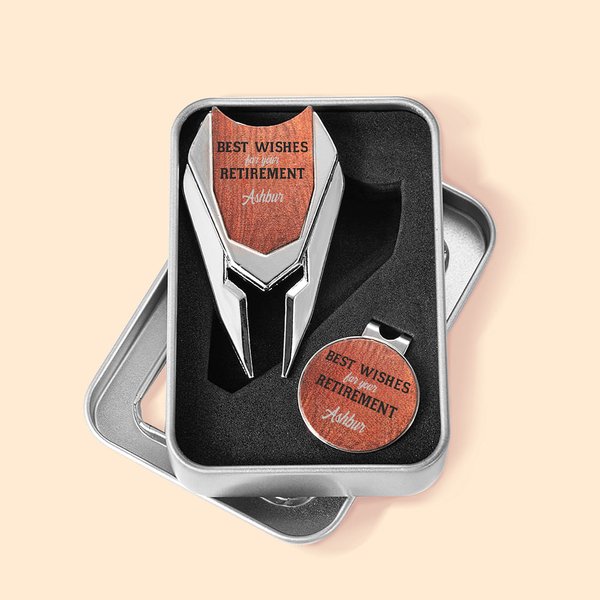 Jubilación Personalizada Golf Divot Reparación Herramienta magnética Hat Clip Set con Nombre Marcador de Bolas y Caja Accesorios de Golf Jubilación Regalo para Golf Lover