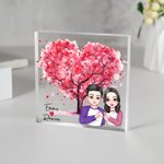 Personalised Cartoon Comparison Couple Pink Heart Tree Square Acrylic Plaque with Name Desk Decor Valentine's Day Gift for Couple