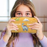 Neceser portátil personalizado de gran capacidad con nombre y asa para un simpático dinosaurio Día del niño Regalo de vuelta al cole para niños