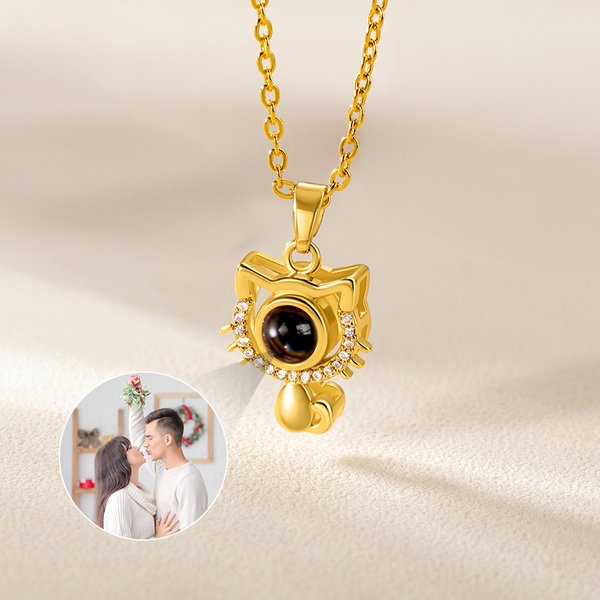 Personlig Cat Outline Zircon Photo Projection Halskjede Dainty Memory Smykker Bursdag Jubileum Gave til kvinner Cat Lovers