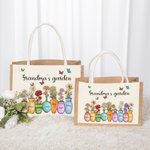 Personalisiertes Tote Bag Jute-Tasche Mom's Omas Garten 1-10 Geburtsblumen Vase mit Namen Geburtstag Muttertag Geschenk für Familie Frauen