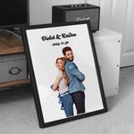 Personalised 3D Cartoon Portrait Photo Canvas Painting with Title and Date Wall Decor Valentine's Day Anniversary Wedding Gift for Couple Family