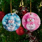 Muñeco de nieve de imitación 3D personalizado Copo de nieve Adorno de cerámica con nombre y año Árbol de Navidad Decoración del hogar Regalo de vacaciones para la familia Niños