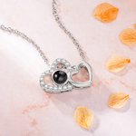 Personalized Double Hollow Heart Zircon Photo Projection Necklace Dainty Jewelry Valentine's Day Birthday Anniversary Gift for Women