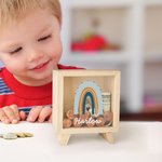 Hucha de madera transparente arco iris personalizada con nombre Decoración de guardería Cumpleaños Baby Shower Regalo para niños