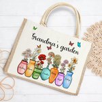 Personalisiertes Tote Bag Jute-Tasche Mom's Omas Garten 1-10 Geburtsblumen Vase mit Namen Geburtstag Muttertag Geschenk für Familie Frauen