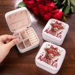 Personalised Coquette Bow Love Highland Cow PU Leather Jewellery Box with Name Travel Essentials Birthday Valentine’s Day Gift for Women