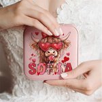Personalised Coquette Bow Love Highland Cow PU Leather Jewellery Box with Name Travel Essentials Birthday Valentine’s Day Gift for Women