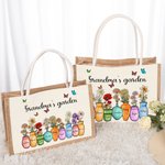 Personalisiertes Tote Bag Jute-Tasche Mom's Omas Garten 1-10 Geburtsblumen Vase mit Namen Geburtstag Muttertag Geschenk für Familie Frauen