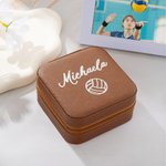 Personalisierte Fußball-Volleyball-Basketball-Design PU-Leder-Schmuck-Box mit Namen Geburtstag Jahrestag Geschenk für Sport-Liebhaber