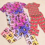 Personalized Multicolour 1-4 Portrait Photos Short-Sleeve Shirt Pants Matching Pajama Set with Drawstring Waist Birthday Gift for Family Kids