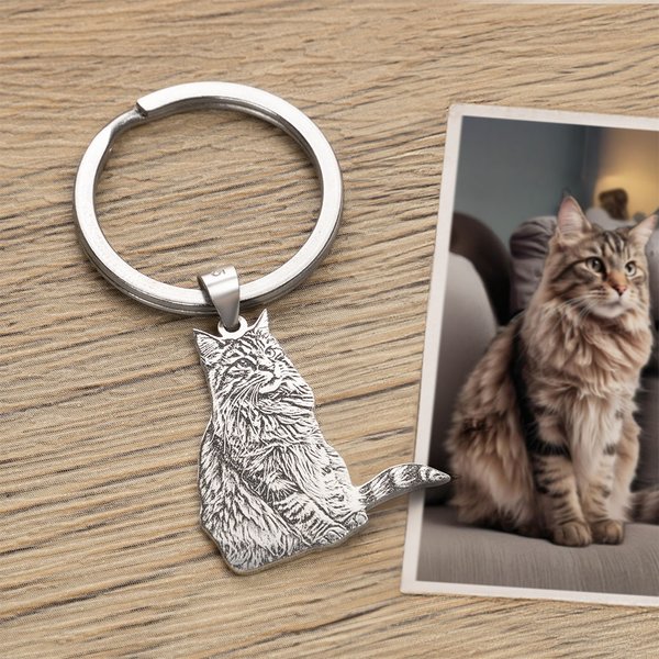 Personalised Engraved Pet Photo Keychain with Text Birthday Gift for Pet Lover