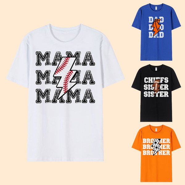 Personalizado Rayo Baloncesto Fútbol Diseño 100% algodón Camiseta con el número del título y el nombre Día del partido Cumpleaños Regalo para la familia