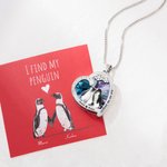 Personalised Dazzling Heart Crystal Zircon Penguin Couple Pendant Necklace with Engraved Names Valentine's Day Anniversary Gift for Loved One