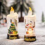 Personalisiertes Flammenloses LED Kerzenlicht mit Schneemann Weihnachtsmann Weihnachtsbaum und Text Weihnachtsdeko Party Geschenk für Familie Freunde