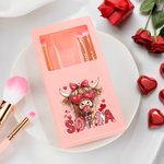 Personalizado Coquette Bow Love Highland Cow Makeup Brush Box Set con Nombre 5 Pcs Pinceles y Espejo Día de San Valentín Aniversario Regalo para Mujeres