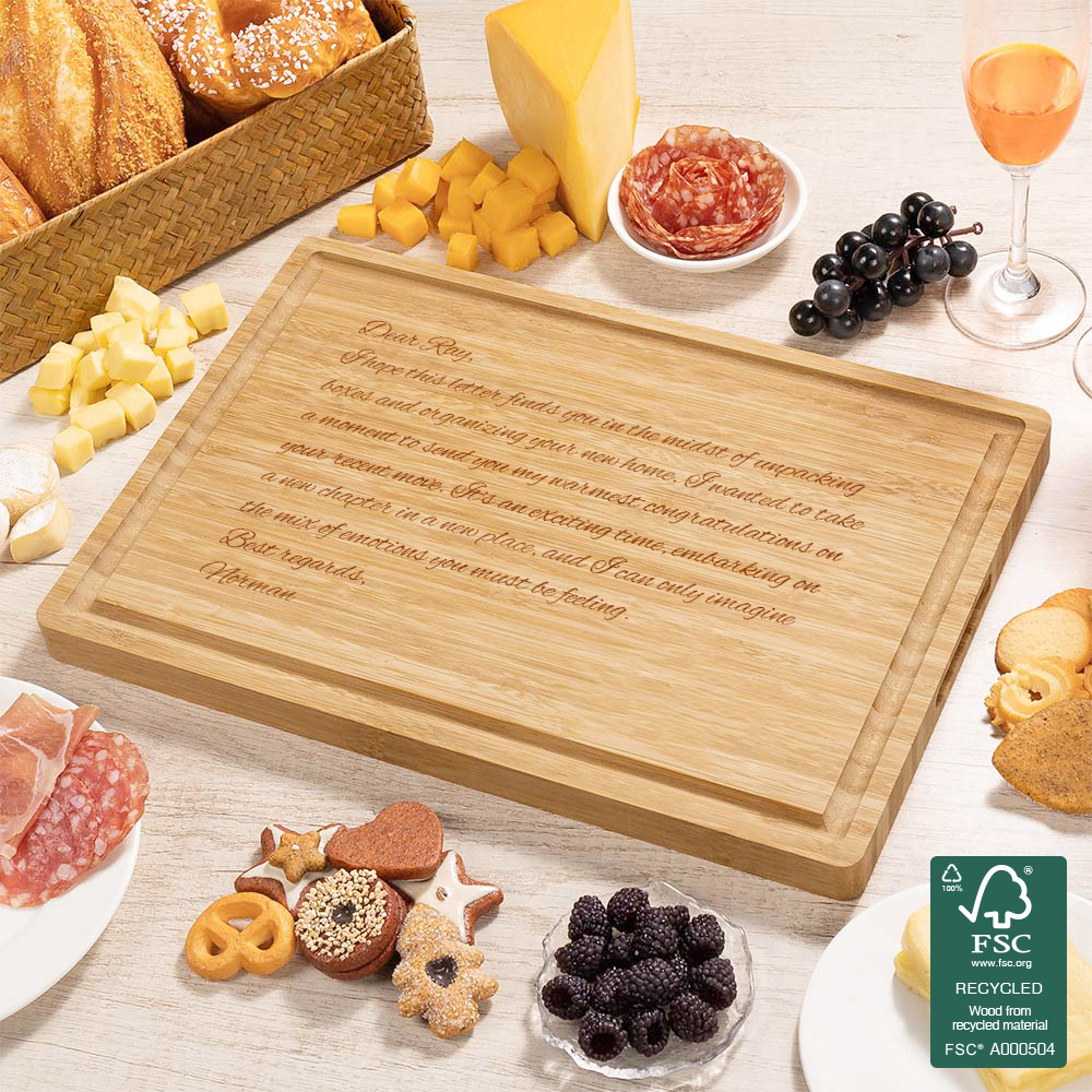 Tagliere per salumi in bambù FSC con scanalatura per il succo Regalo di
