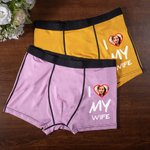 Personalized I Love My Wife Heart Face Photo Boxer Brief with Title Soft Breathable Men's Underwear Birthday Valentine's Day Anniversary Gift for Him