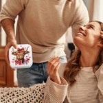 Personalised Coquette Bow Love Highland Cow PU Leather Jewellery Box with Name Travel Essentials Birthday Valentine’s Day Gift for Women