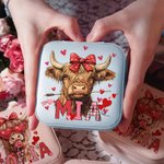 Personalised Coquette Bow Love Highland Cow PU Leather Jewellery Box with Name Travel Essentials Birthday Valentine’s Day Gift for Women