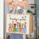 Personalisiertes Tote Bag Jute-Tasche Mom's Omas Garten 1-10 Geburtsblumen Vase mit Namen Geburtstag Muttertag Geschenk für Familie Frauen