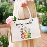 Personalisiertes Tote Bag Jute-Tasche Mom's Omas Garten 1-10 Geburtsblumen Vase mit Namen Geburtstag Muttertag Geschenk für Familie Frauen