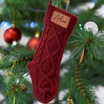 Calza natalizia invernale personalizzata con patch in pelle rustica e nome decorazione per caminetto per famiglia e bambini