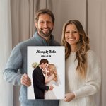 Personalised 3D Cartoon Portrait Photo Canvas Painting with Title and Date Wall Decor Valentine's Day Anniversary Wedding Gift for Couple Family