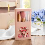 Personalizado Coquette Bow Love Highland Cow Makeup Brush Box Set con Nombre 5 Pcs Pinceles y Espejo Día de San Valentín Aniversario Regalo para Mujeres