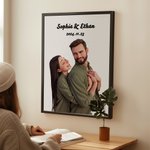 Personalised 3D Cartoon Portrait Photo Canvas Painting with Title and Date Wall Decor Valentine's Day Anniversary Wedding Gift for Couple Family