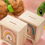 Hucha de madera transparente arco iris personalizada con nombre Decoración de guardería Cumpleaños Baby Shower Regalo para niños