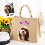 Personalisierte Haustierporträt Ölmalerei-Stil Jute Tragetasche mit Namen Wiederverwendbares Reisezubehör Geburtstag Geschenk für Tierliebhaber
